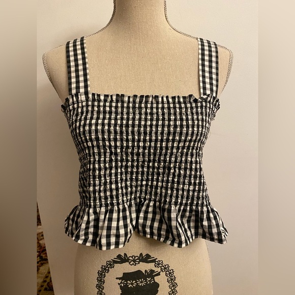 Tops - BP. Women’s Gingham Smocked Crop Top Black White MEDIUM